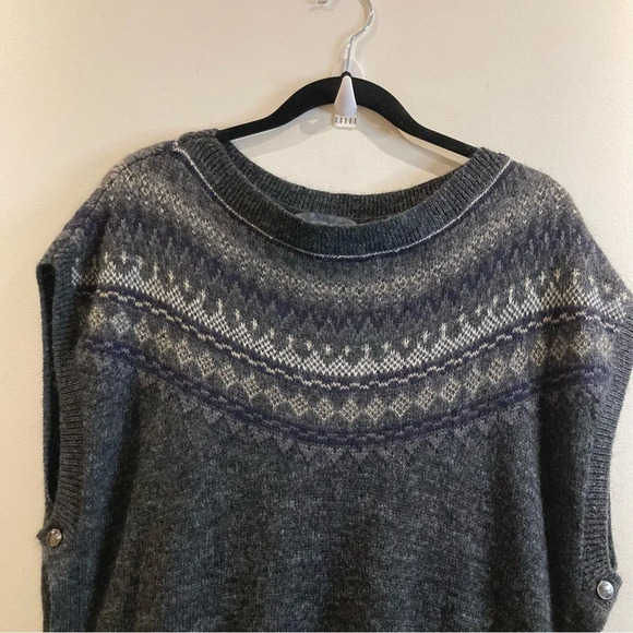 CASSIS Sz  M/L Merino Mohair Side Buttons Pockets Fair Isle Style V-Neck Tunic - Picture 2 of 6